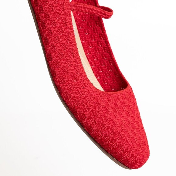 Rothys Mary Jane Ballet Flats Red The Max Square Crisp Basketweave - Picture 10 of 16